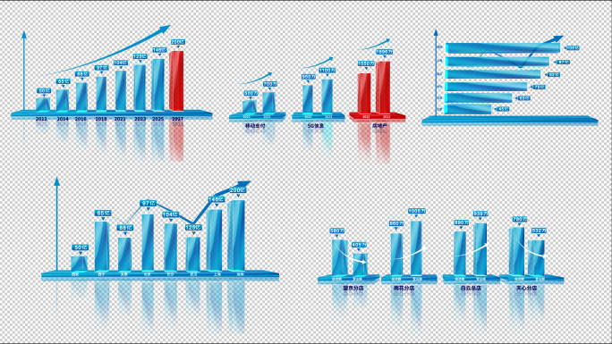 5款科技企业数据增长柱状图AE模板