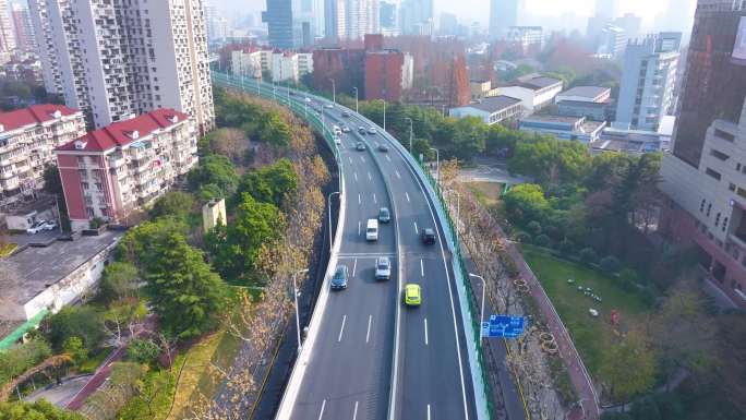 上海虹口区大柏树立交桥航拍车流内环高架路