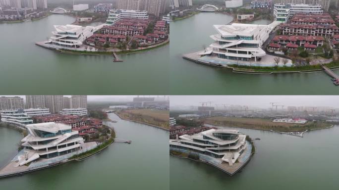 上海之鱼湖边一角的酒店航拍环绕高清镜头