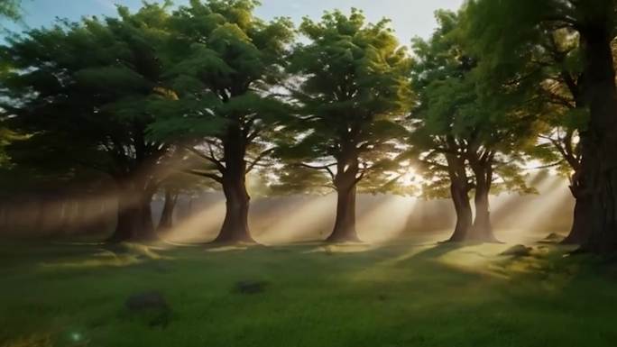 天然氧吧森林光影森林晨雾树林唯美阳光苔藓