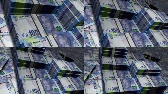 南非兰特钞票包飞过钞票堆