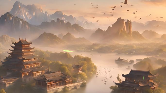中国古风山水风景  四季变化