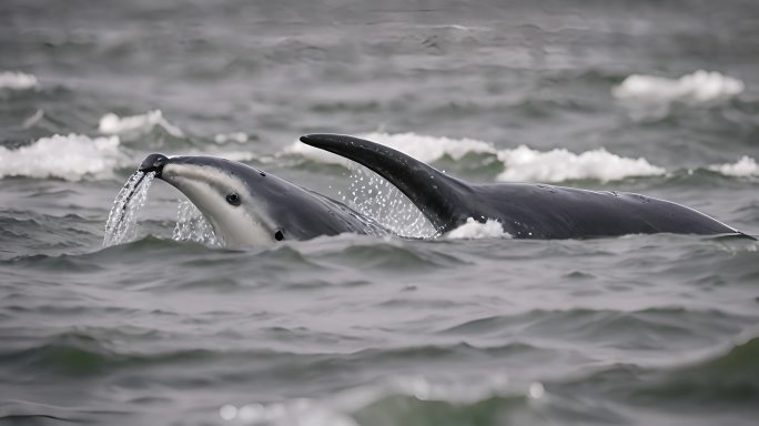 在北冰洋游泳的独角鲸