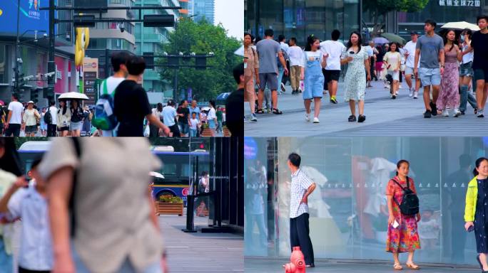 城市夏天暑假酷暑高温炎热街道人群人流街景