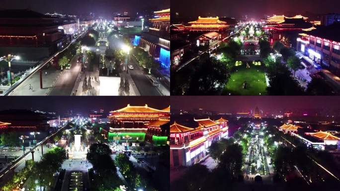 陕西 西安 市区夜景 航拍