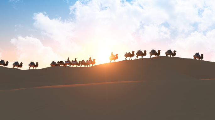 丝绸之路4K 一带一路沙漠骆驼视频素材