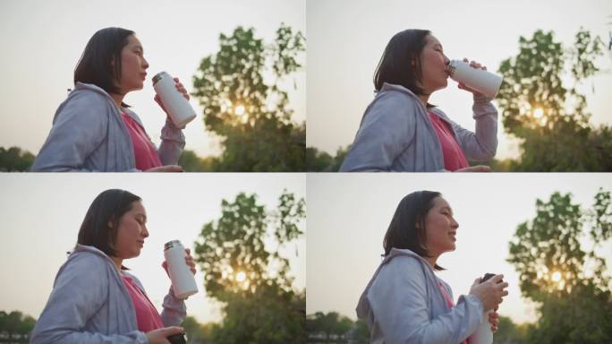 运动女性喝水宣传片实拍视频素材