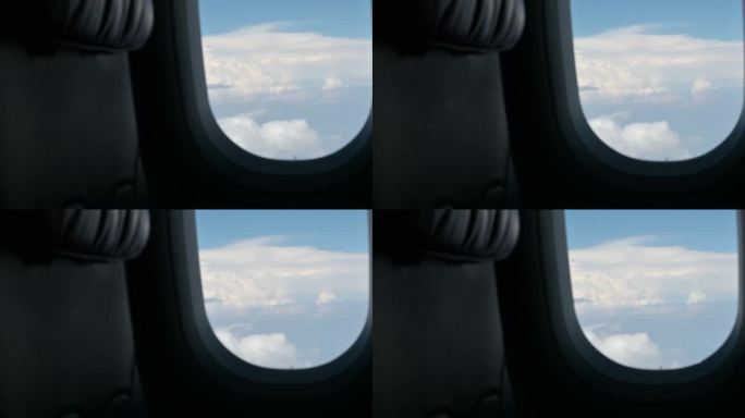 飞机飞行飞行旅行旅行在晴朗的蓝天和美丽的云，看窗外的景色