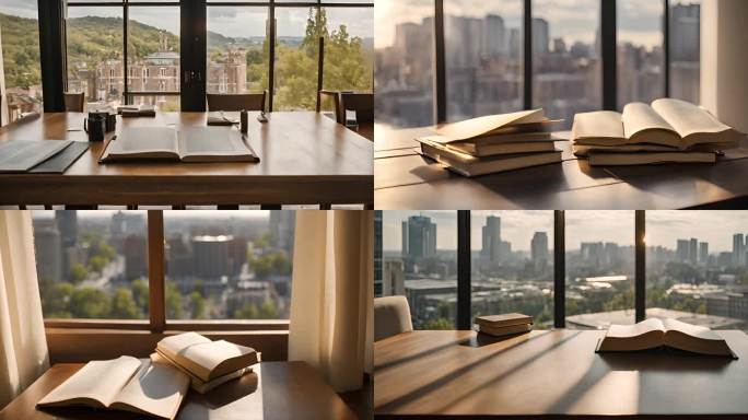 窗台上的黄昏：夕阳下的书籍与咖啡