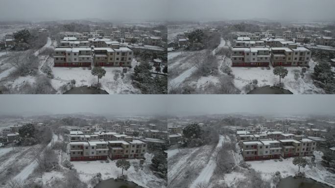 江西小镇农村冬季下雪高空航拍