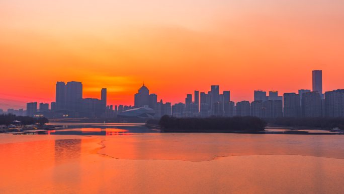 霞光 浑河大桥 城市夜景 河流