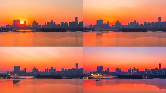 霞光 浑河大桥 城市夜景 河流