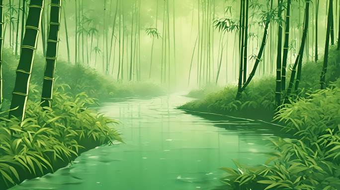 卡通竹林水彩画背景