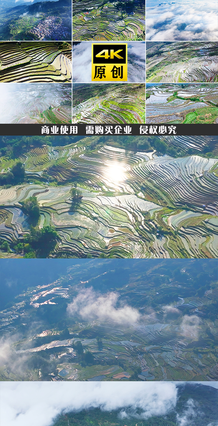 乡村振兴云海村庄田园梯田田园航拍风景农田