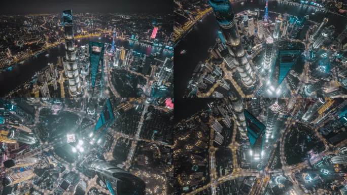 上海陆家嘴地标6k超清夜景航拍