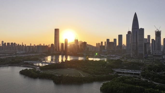 深圳南山区深圳湾日落延时航拍