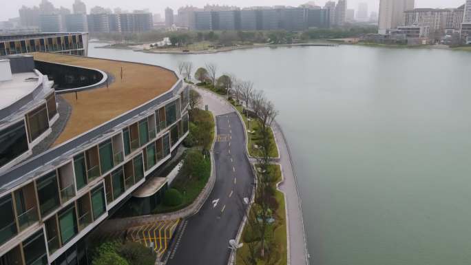 上海东方美谷JW万豪酒店晨雾全景环绕航拍