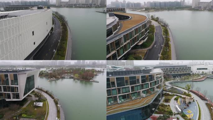 上海东方美谷JW万豪酒店晨雾全景环绕航拍