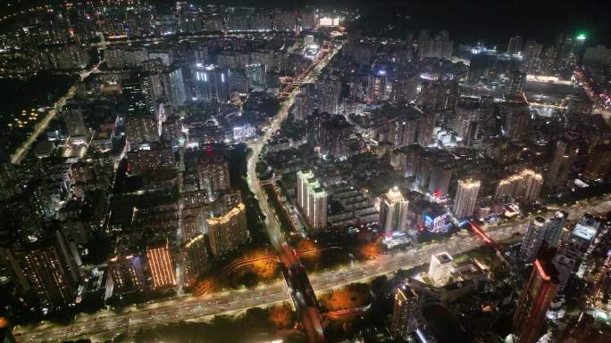 深圳夜晚夜景航拍福华路繁华十字路口广东风