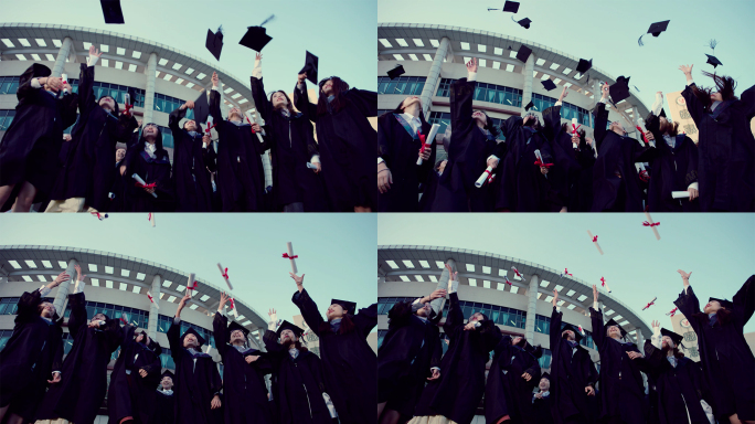 毕业典礼 大学生毕业扔帽子