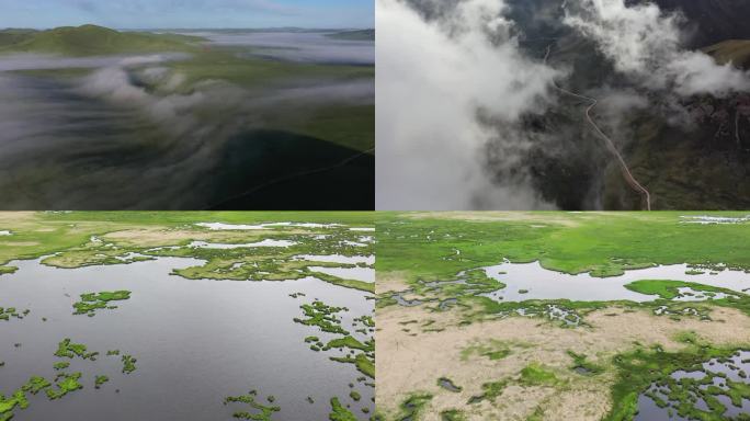 若尔盖保护区 云海湿地航拍4K素材