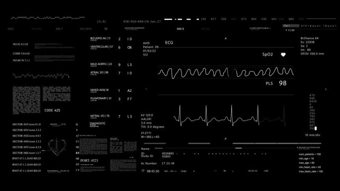 心电图心率监测仪。医疗UI HUD。分析心血管疾病的诊断。技术接口。医疗保健:生成2D