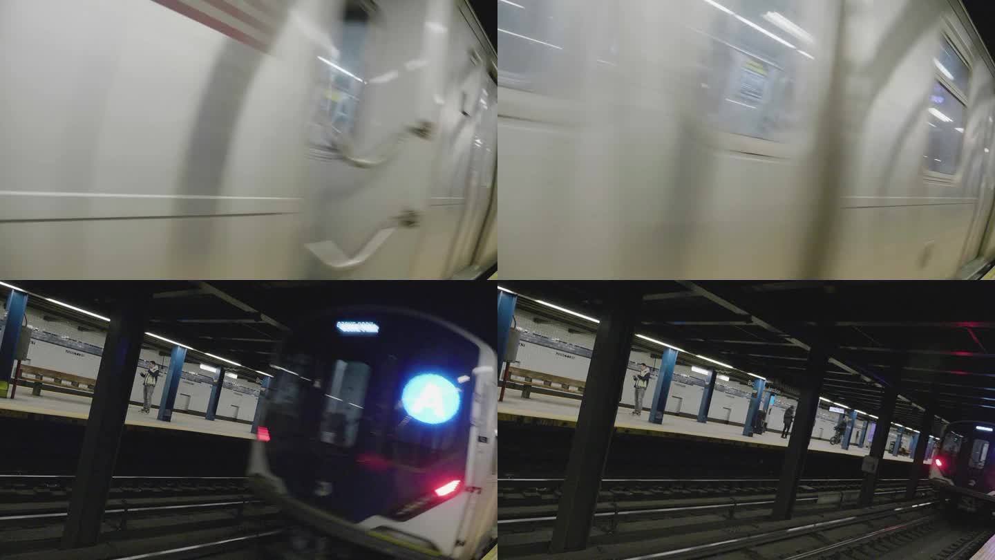 地铁列车驶离车站的特写镜头
