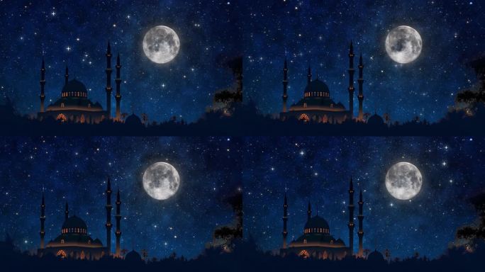 清真寺夜空繁星月色动画背景