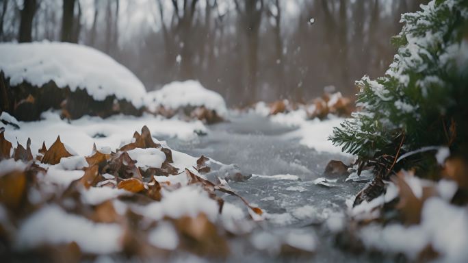 结冰的叶子绿叶上形成的冰晶和雪晶霜晨露