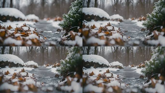 结冰的叶子绿叶上形成的冰晶和雪晶霜晨露