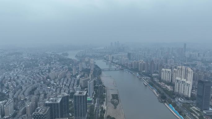 阴天福州闽江两岸建筑风光航拍福州大景全景