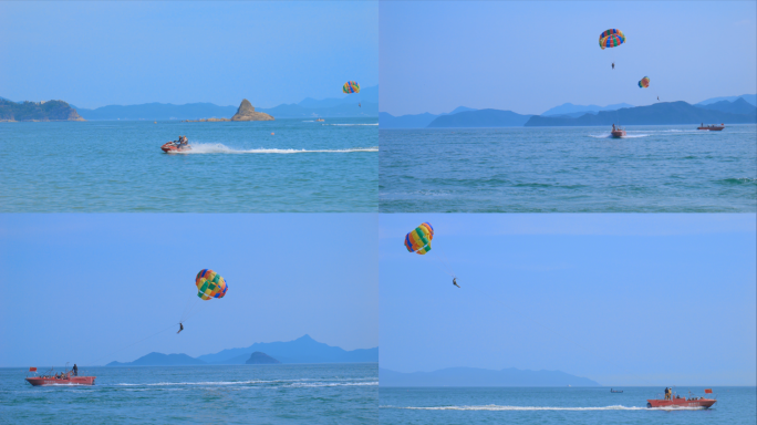 海边水上降落伞 快艇 水上运动