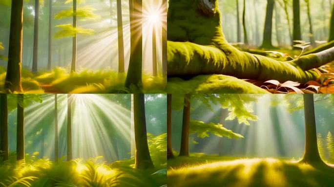 天然氧吧森林光影森林晨雾树林唯美阳光苔藓