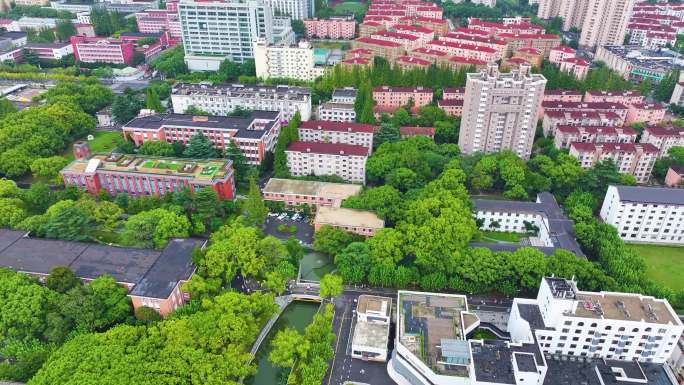 上海市华东理工大学徐汇校区航拍校园风景风