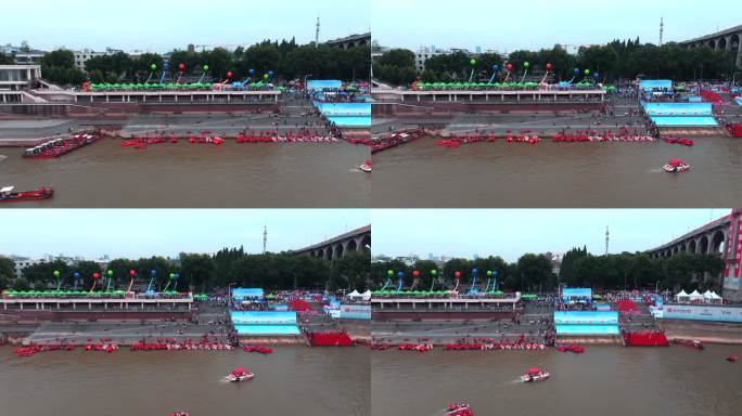 武汉长江渡江节气球横幅标语现场观众