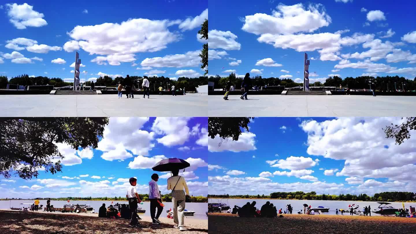 齐齐哈尔和平广场、浏园沙滩延时摄影