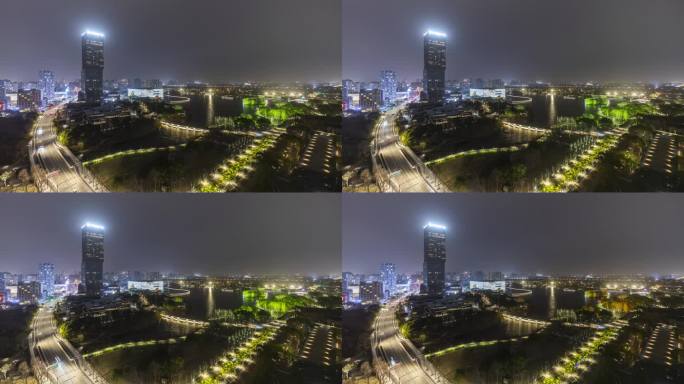 上海嘉定区嘉定新城建筑傍晚夜景车辆延时