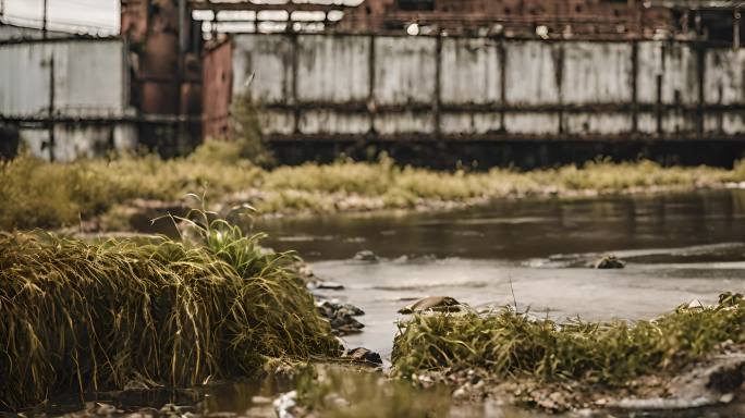 化工厂下水道造成的河水污染