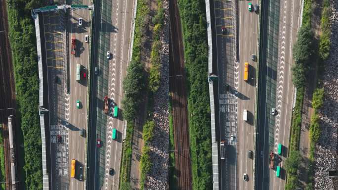 香港大埔区吐露港公路城市高架桥早晨交通情况