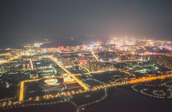 安徽省铜陵市高空繁荣繁华全景夜景