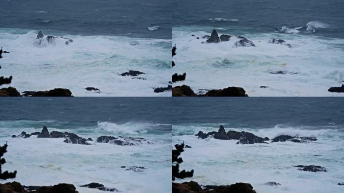 美国加州海岸雨中海浪