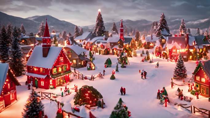 圣诞建筑冬季微缩模型移轴画面