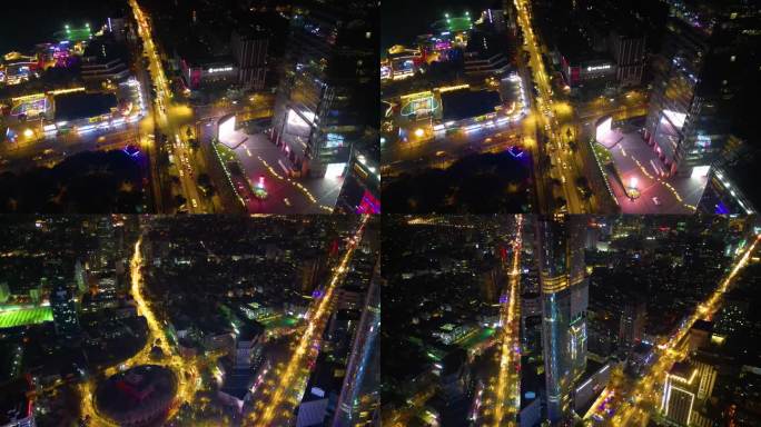 南京市玄武区鼓楼公园紫峰大厦夜景航拍