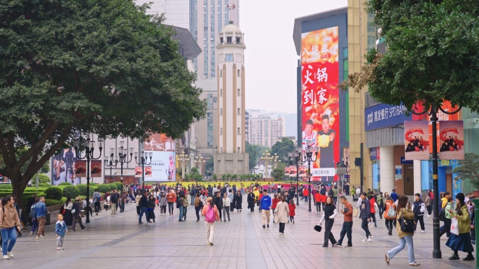 【原创】解放碑步行街人群人流城市逛街购物