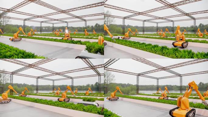 机器人手臂仓库在室内种植蔬菜或花卉，以实现高效栽培。