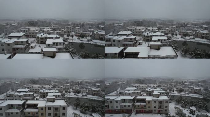 江西小镇农村冬季下雪高空航拍