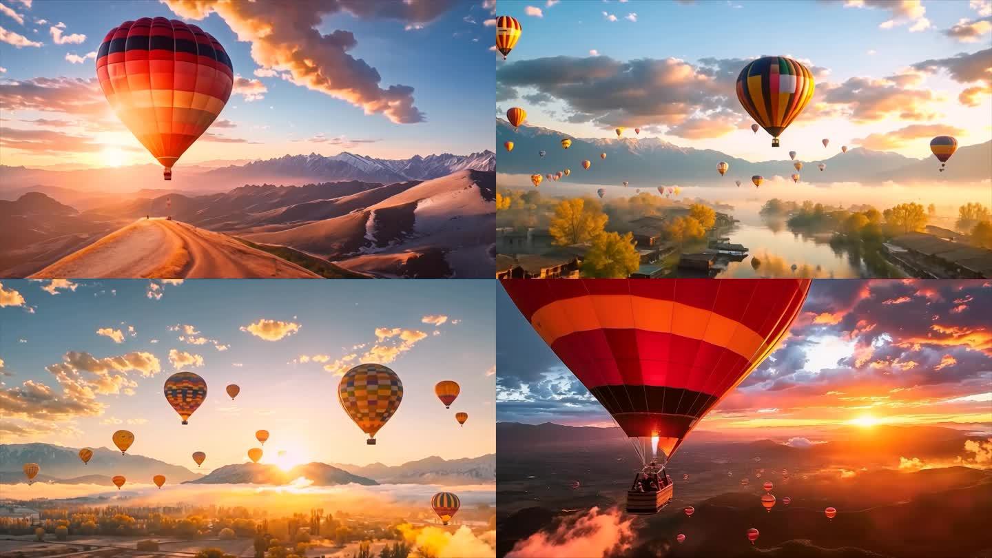 热气球升空浪漫唯美飞行翱翔风景风光素材原