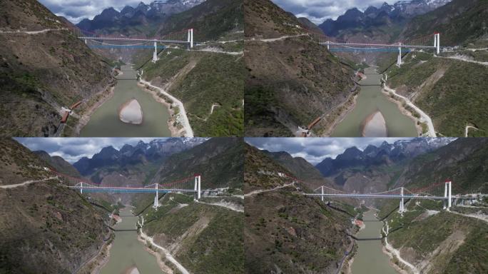 云南香格里拉藏族虎跳峡大桥航拍素材