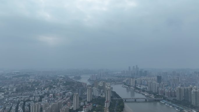 阴天福州闽江两岸建筑风光航拍福州大景全景