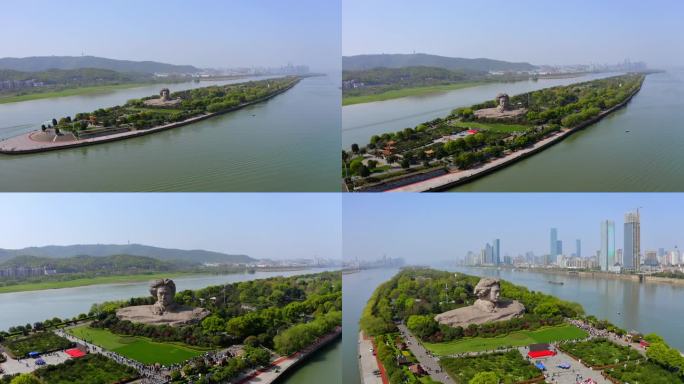 湖南省长沙橘子洲城市河风光 景点 航拍